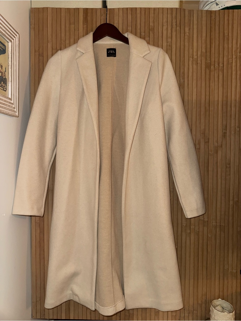 Zara Cream Longline Notch Lapel Coat